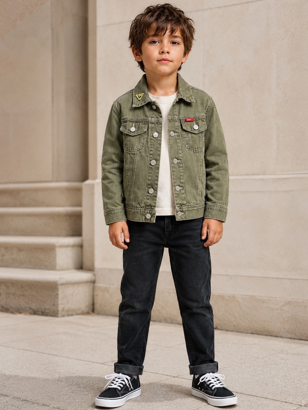 Diesel Kids Olive Green Utility Denim Jacket Size 6